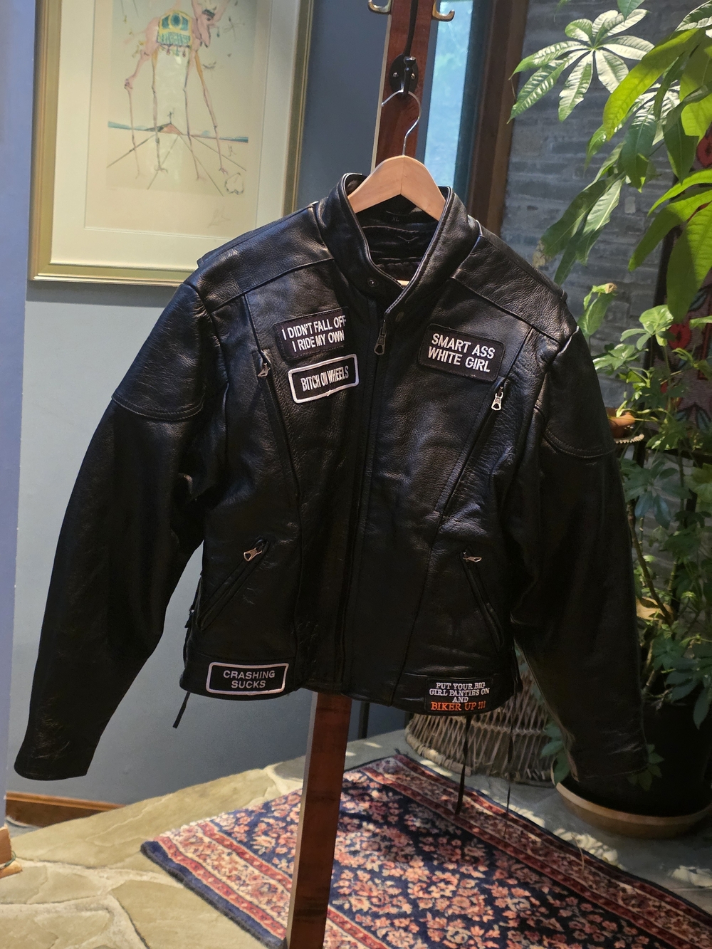 VINTAGE WOMEN'S LEATHER BIKER JACKET XL CUSTOM MADE [ UNIK ]